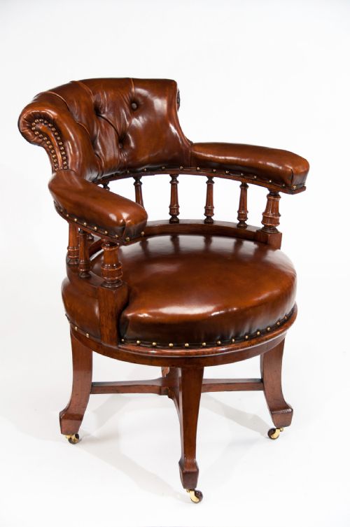 fig 2. S&H Jewell Victorian Oak and Leather Revolving Desk Chair 