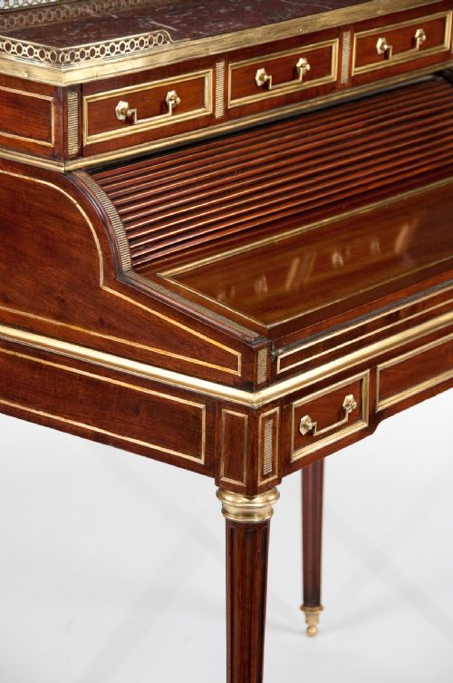 fig 3. Fine Louis XVI Style Mahogany and Brass Tambour Ladies Writing Desk