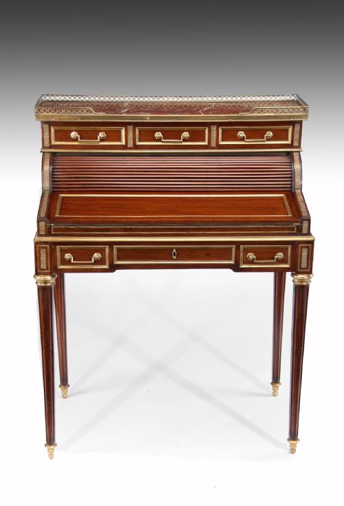Fine Louis Xvi Style Mahogany and Brass Tambour Ladies Writing Desk