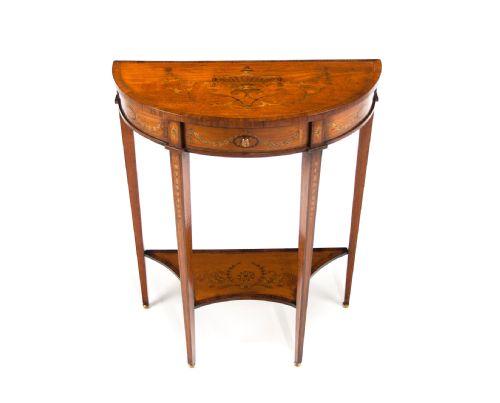 fig 2. Extremely Fine Marquetry Satinwood Demi Lune Console Table by Hampton & Sons of Pall Mall London.