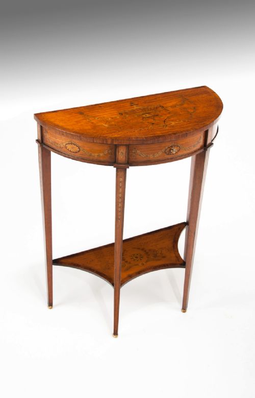 fig 3. Extremely Fine Marquetry Satinwood Demi Lune Console Table by Hampton & Sons of Pall Mall London.