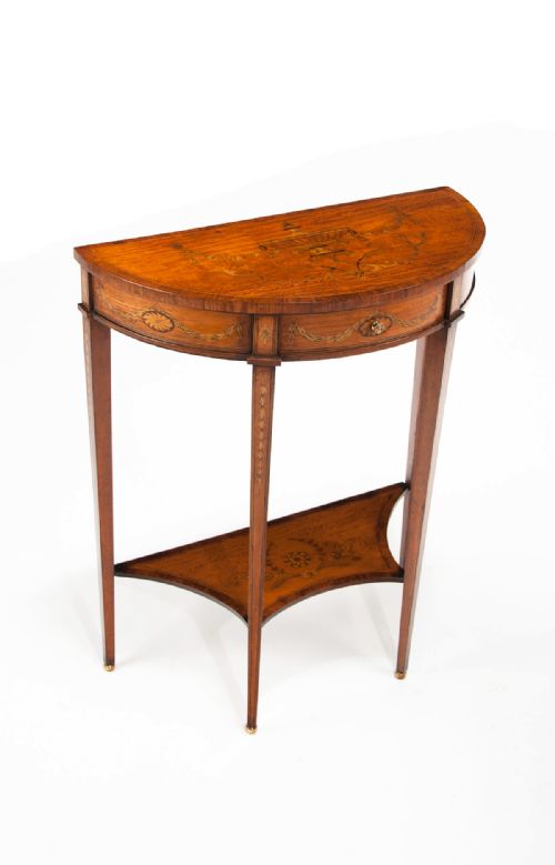 fig 4. Extremely Fine Marquetry Satinwood Demi Lune Console Table by Hampton & Sons of Pall Mall London.