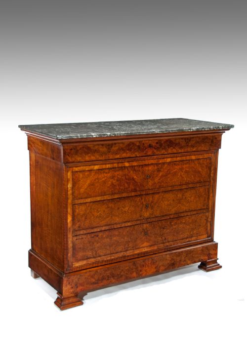 Extremely Fine Burr Walnut Louis Philippe Marble Top Commode / Chest