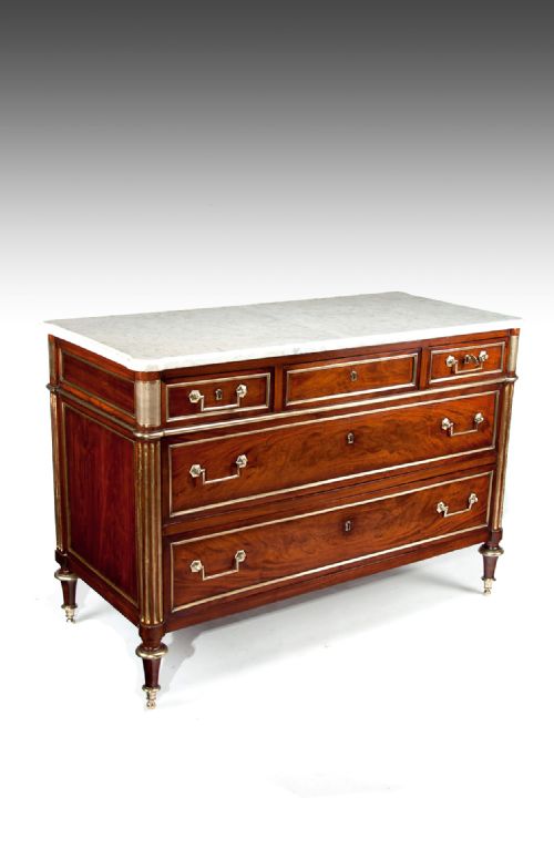fig 1. Fine Quality Late 18th Century Directoire Period Mahogany Commode With Shaped Marble Top
