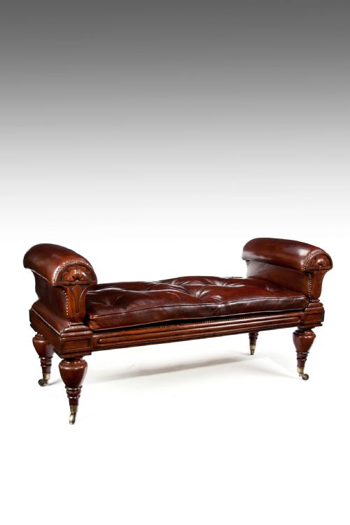 Rare William IV Mahogany and Leather Window Seat After John Taylor