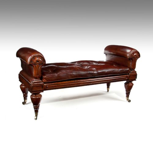 fig 1. Rare William IV Mahogany and Leather Window Seat After John Taylor