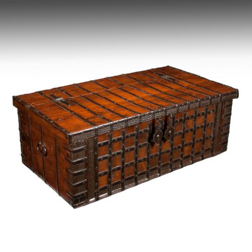 fig 1. Early 19Th Century Elm Anglo-Indian Iron Strapped Chest – Trunk