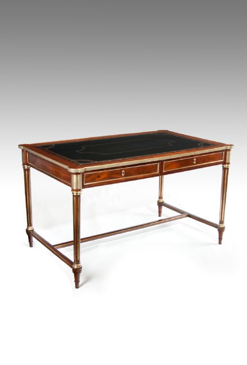 Elegant 19thc French Mahogany and Brass Antique Writing Table Louis Xvi Manner