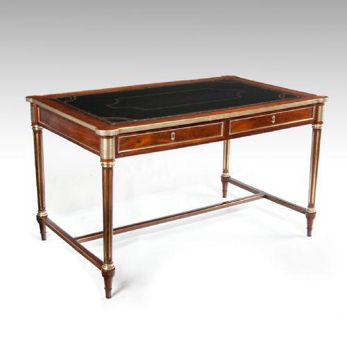 fig 1. Elegant 19thC French Mahogany and Brass Antique Writing Table Louis XVI Manner