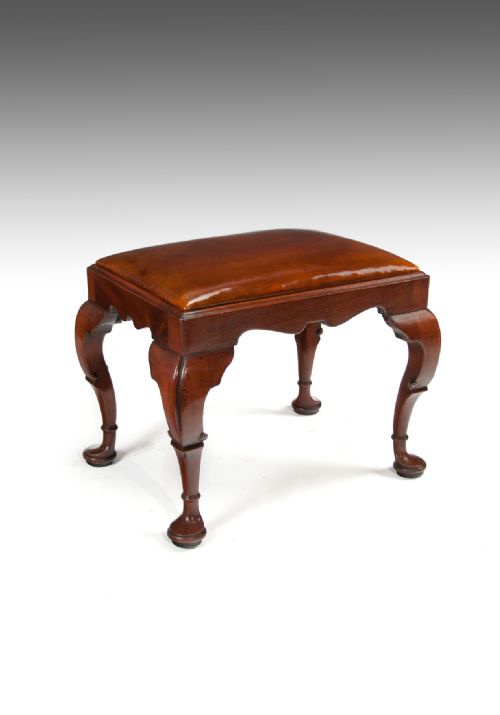 Quality Late Victorian Walnut and Leather Cabriole Legged Stool