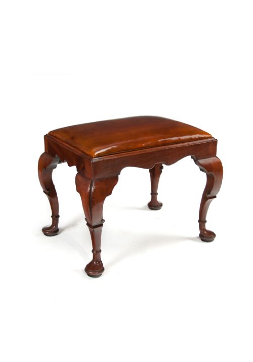 fig 1. Quality Late Victorian Walnut and Leather Cabriole Legged Stool