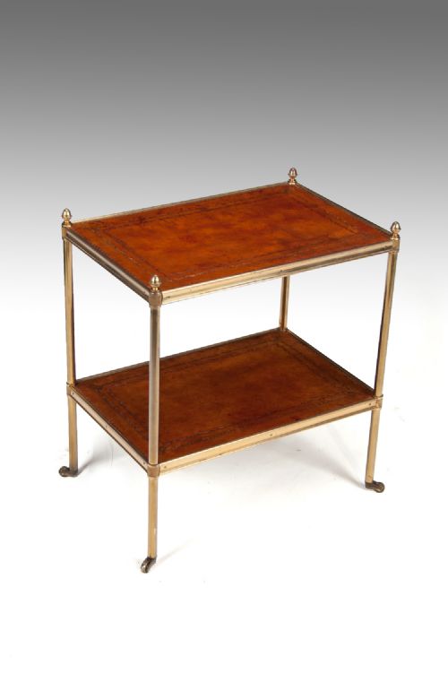 Good Quality Early 20th Century Brass and Leather Etagere