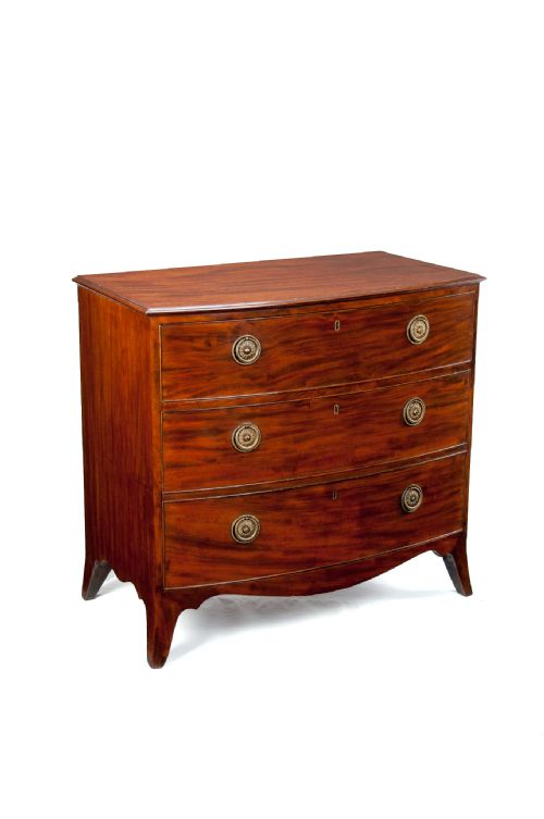 fig 2. Antique Georgian Bow Front Chest Having an Unusual Drawer Formation