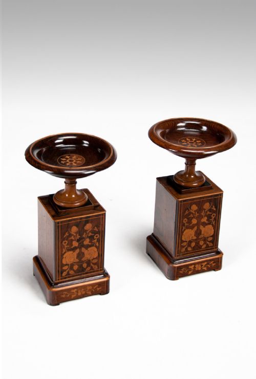 Fine Pair of 19th Century Rosewood Tazzas on Marquetry Pedestals