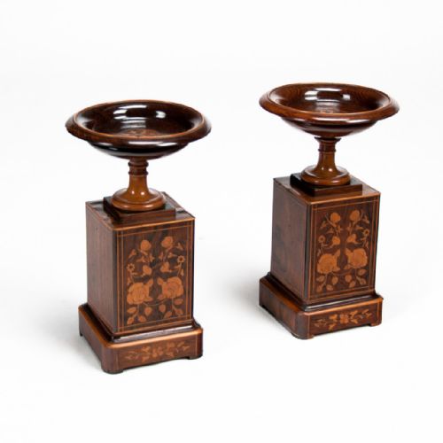 fig 1. Fine Pair of 19th Century Rosewood Tazzas on Marquetry Pedestals 