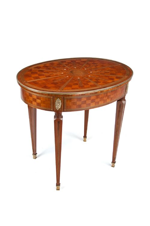fig 1. Fine Inlaid Kingwood Oval French Table With Mother of Pearl