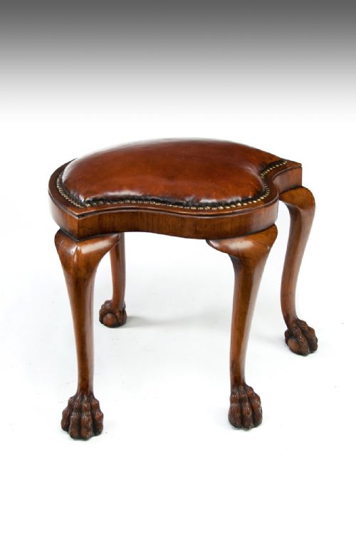 Unusual Antique Walnut Shaped Leather Dressing Stool