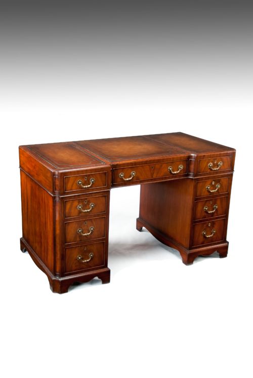 fig 1. Antique Mahogany Shaped Front Pedestal Writing Desk
