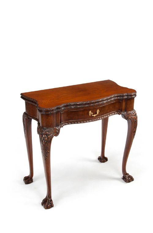 fig 1. Irish George II Style Mahogany Concertina Action Card Table By Howard & Sons
