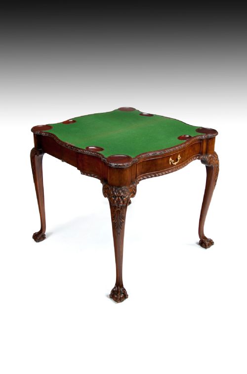 fig 2. Irish George II Style Mahogany Concertina Action Card Table By Howard & Sons