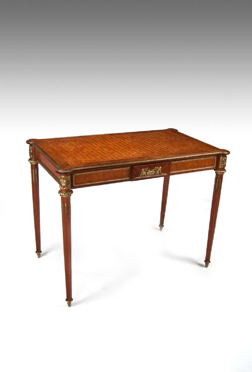 
French Louis Xvi Style Kingwood Parquetry & Ormolu Mounted Ladies Writing Table
