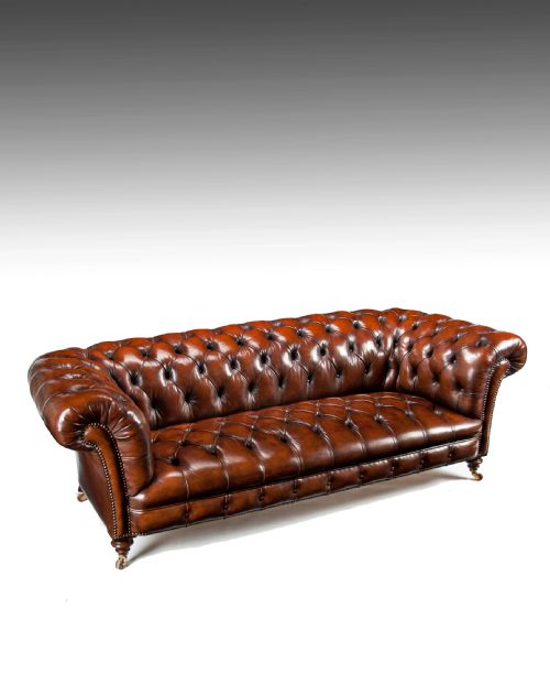 fig 1. Victorian James Jas Shoolbred Leather Walnut Chesterfield Fully Stamped