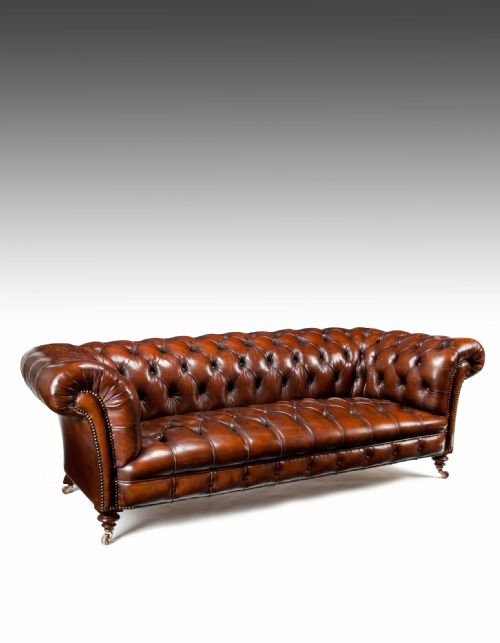 fig 3. Victorian James Jas Shoolbred Leather Walnut Chesterfield Fully Stamped