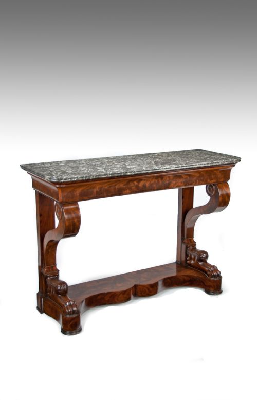 Antique French Flame Mahogany Louis Philippe Console Table