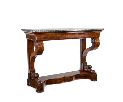 fig 1. Antique French Flame Mahogany Louis Philippe Console Table