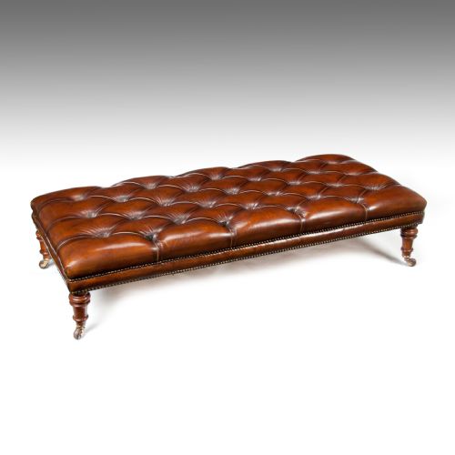 fig 1. Large 19th Century Deep Buttoned leather Walnut Stool