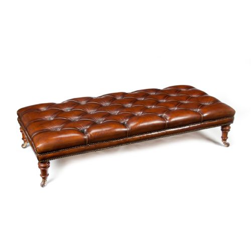 fig 2. Large 19th Century Deep Buttoned leather Walnut Stool