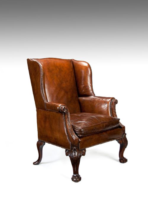 Mid-19th Century Mahogany Leather Wing Armchair