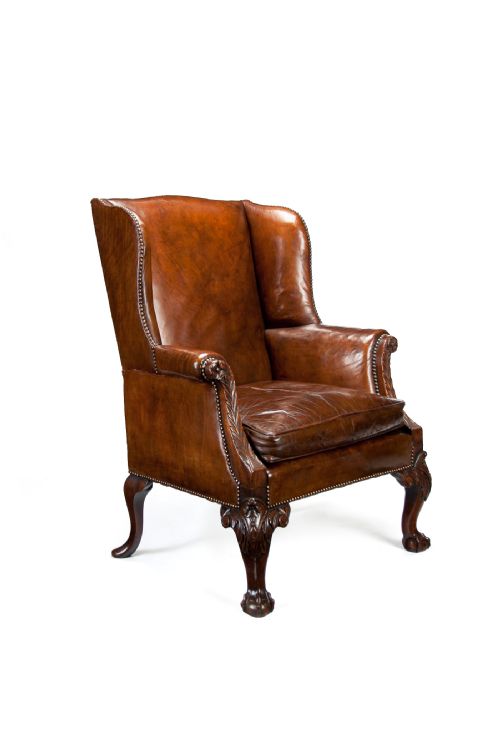 fig 1. Mid-19th Century Mahogany Leather Wing Armchair