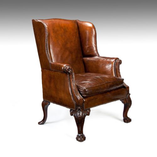 fig 2. Mid-19th Century Mahogany Leather Wing Armchair