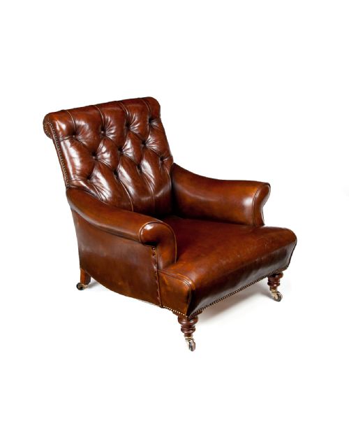 fig 2. 19th Century Victorian Walnut Leather Armchair Shoolbred