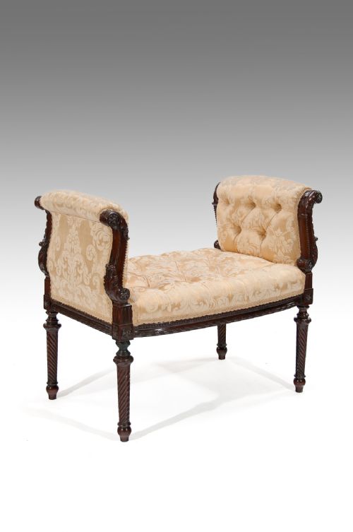 A Finely Carved 19th Century Scroll End Window Seat