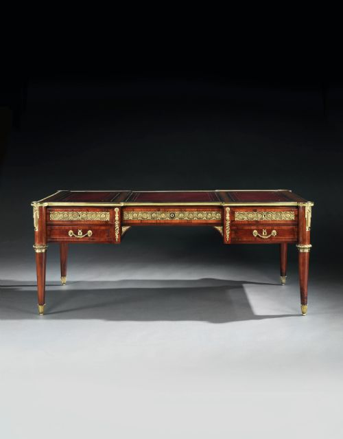 Gilt Bronze Mounted Mahogany Bureau Plat Louis Xvi Style Stamped Fournier