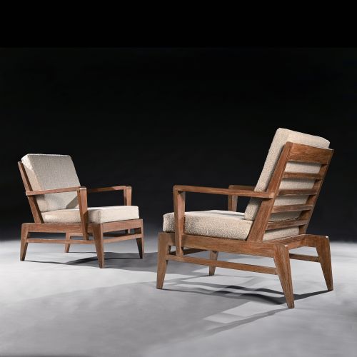 Iconic Pair of Rene Gabriel Art Deco Oak Lounge Chairs