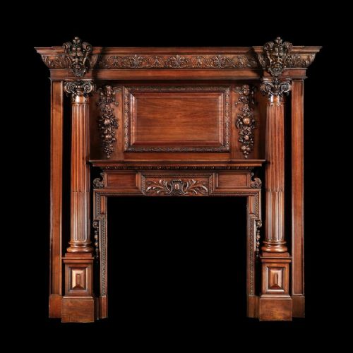 A Unusual Grand Antique 19th Century Carved Walnut Fire Surround Provenance Castle Levan Manor