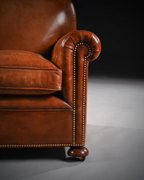 fig 1. Antique Pair of Edwardian Leather Upholstered Club Chairs