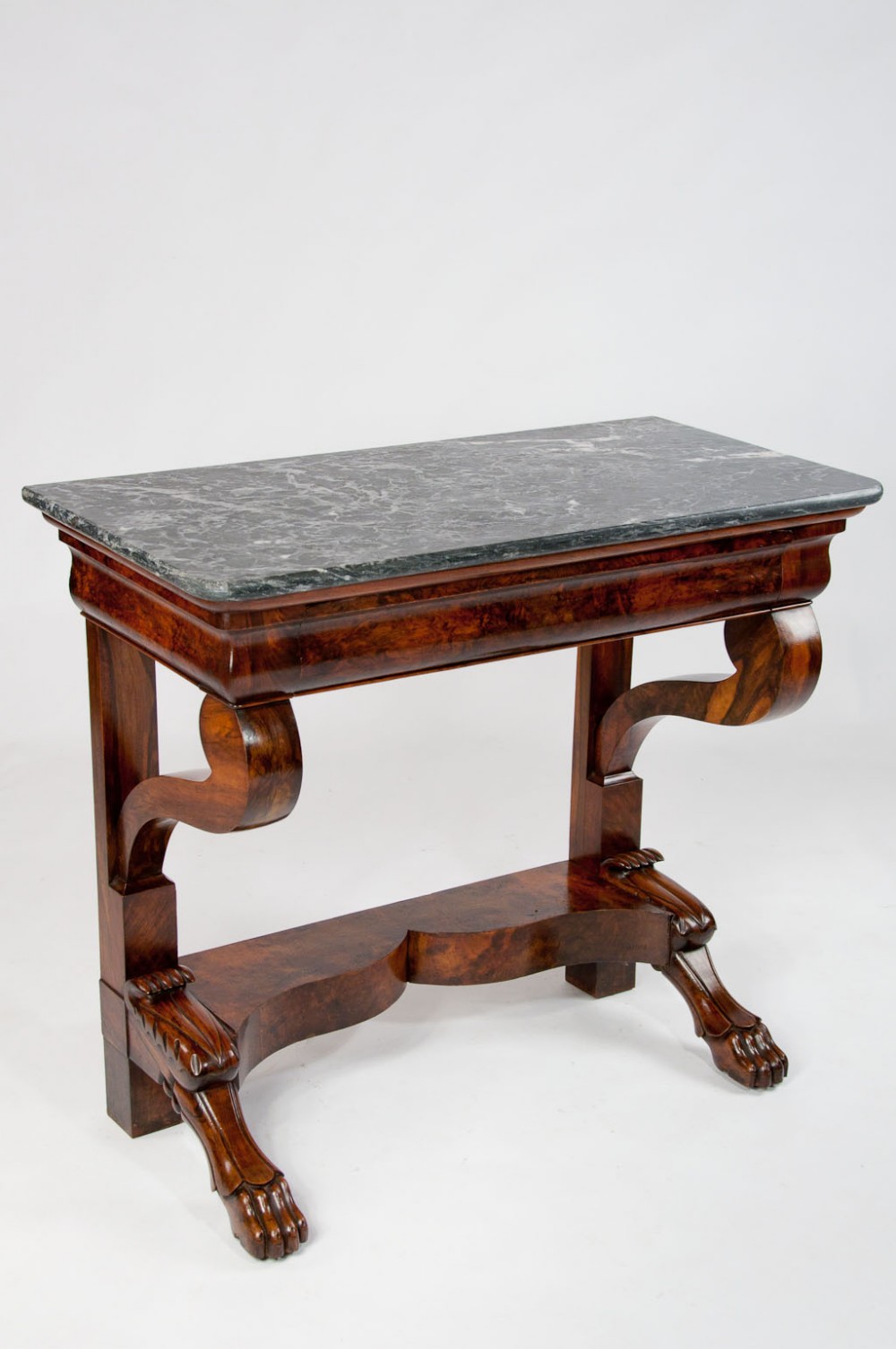 Antique French Burr Walnut Marble Console