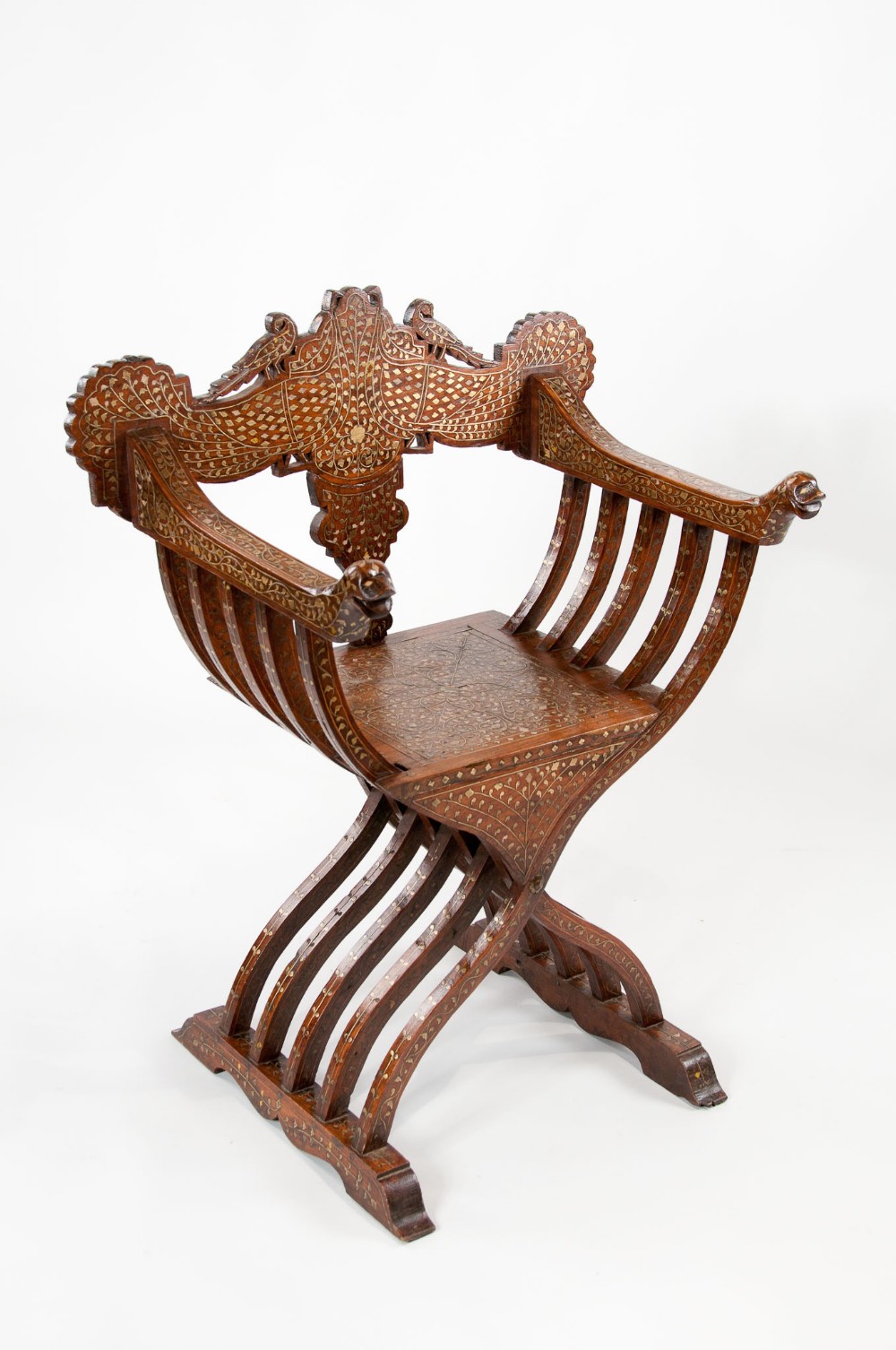 An Indian Brass Inlaid X Frame Chair