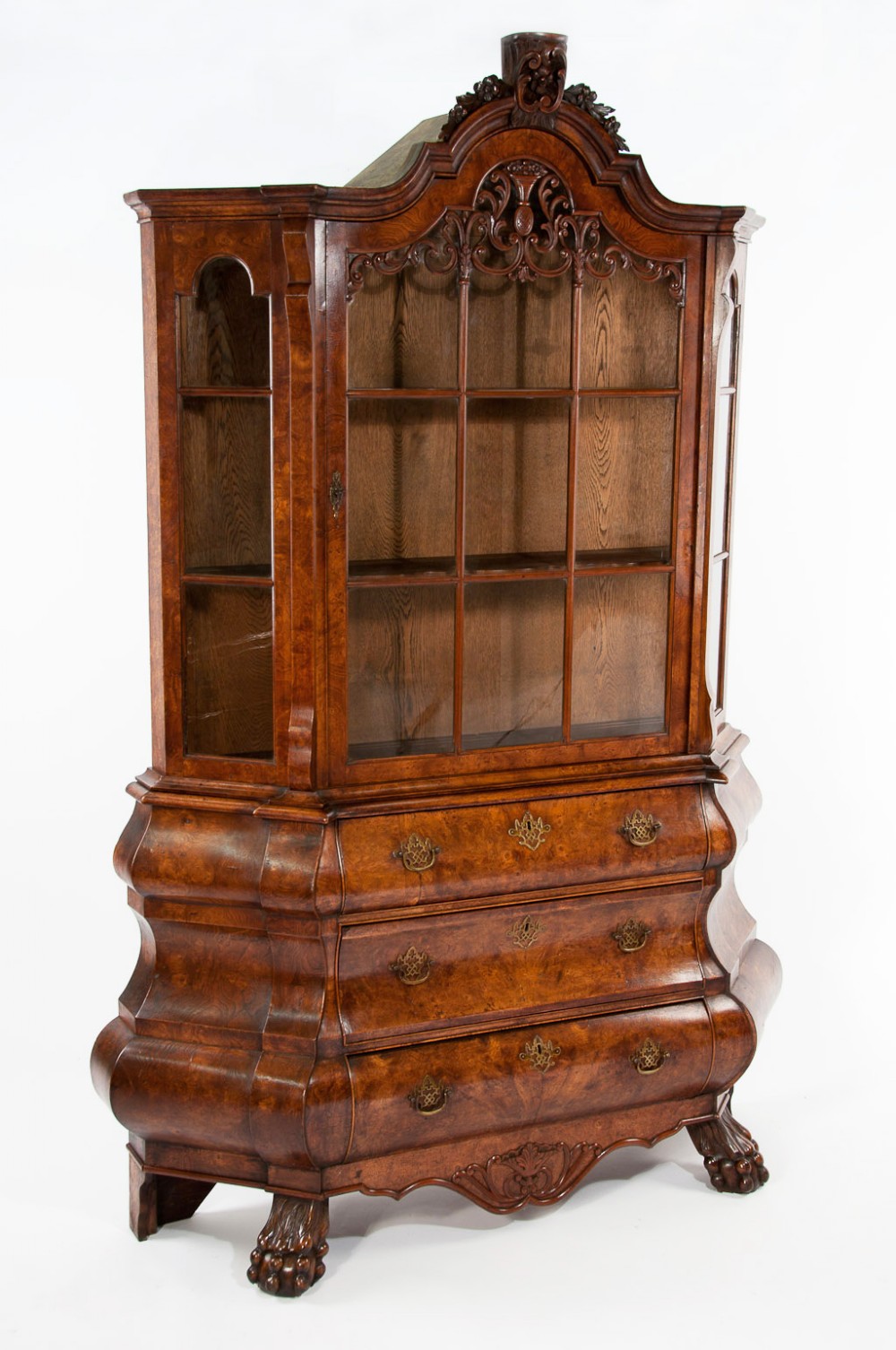 Antique Dutch Burr Elm Bombay Display Cabinet 