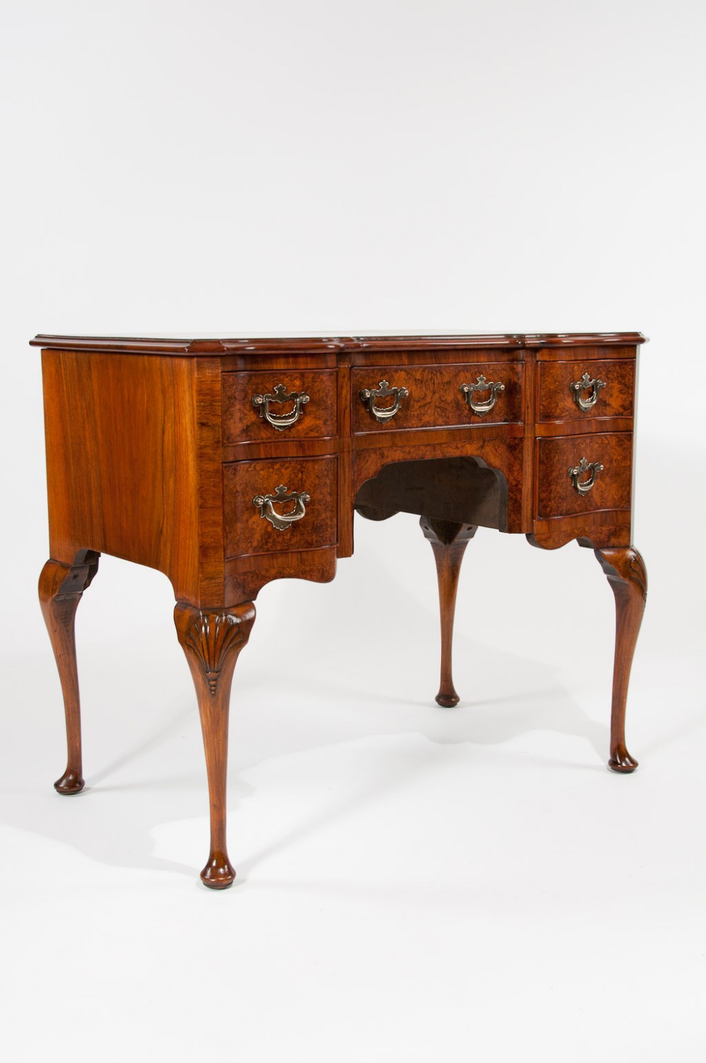 Antique Burr Walnut Serpentine Fronted Lowboy