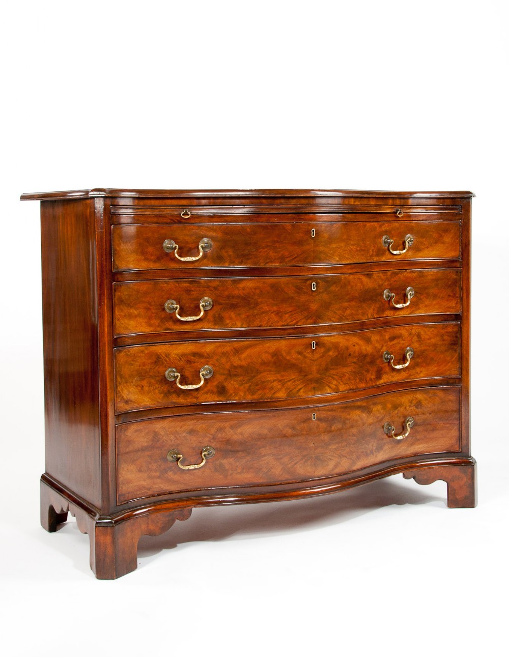 Wonderful Antique Flame Mahogany Serpentine Chest of Drawers  