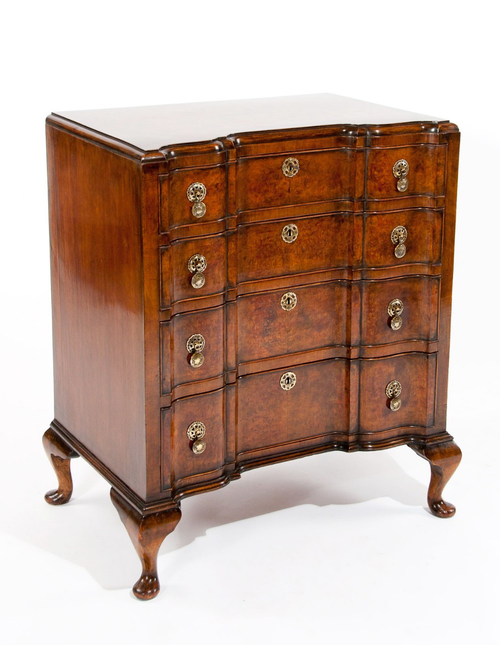 Superb Antique Shaped Concave Burr Walnut Chest Of Drawers