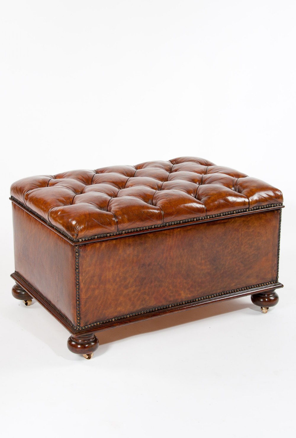 Antique Leather Upholstered Box Ottoman