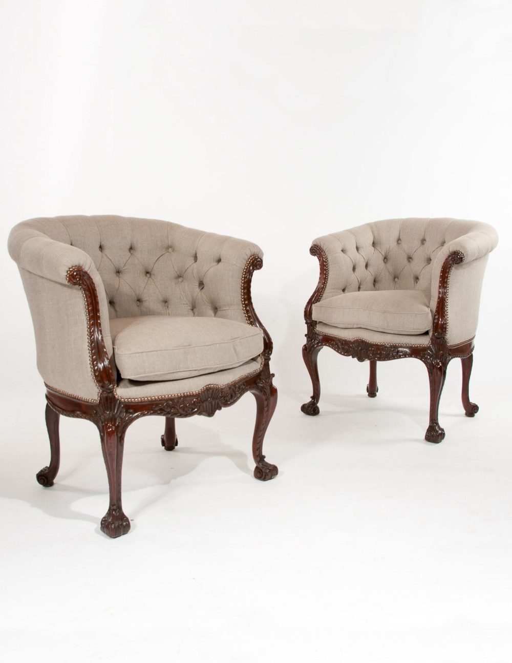Important Antique Pair of Mahogany Shaped Armchairs
