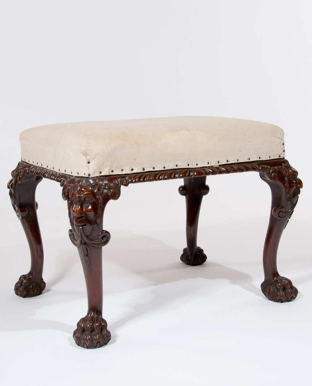 Good Antique Walnut Carved Stool
