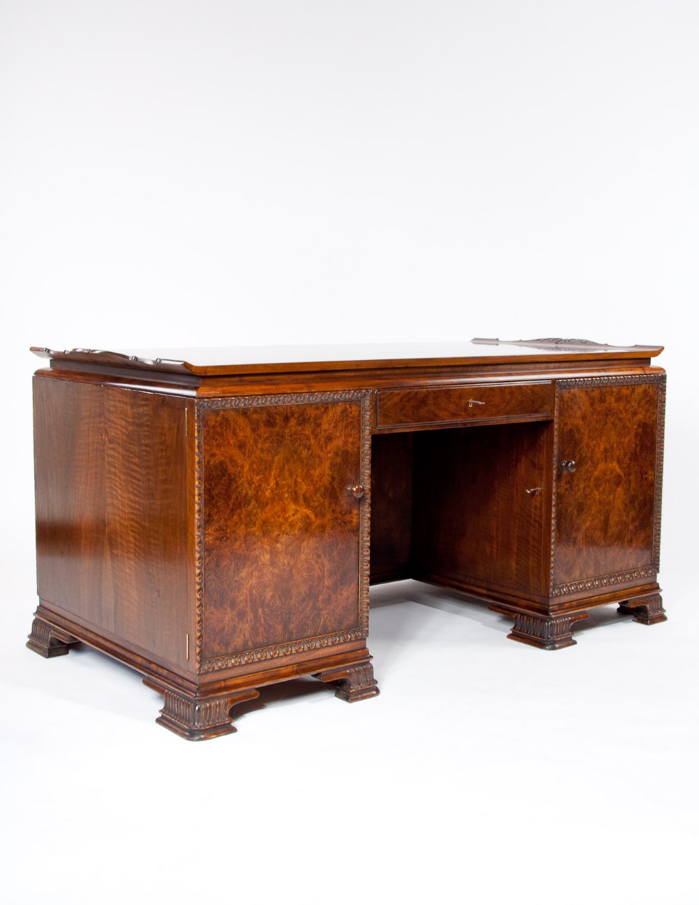 Ornate Art Deco Burr Walnut Swedish Desk